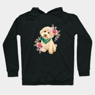 Cute Gold Labradoodle Puppy Dog with Flowers Watercolor Art Hoodie